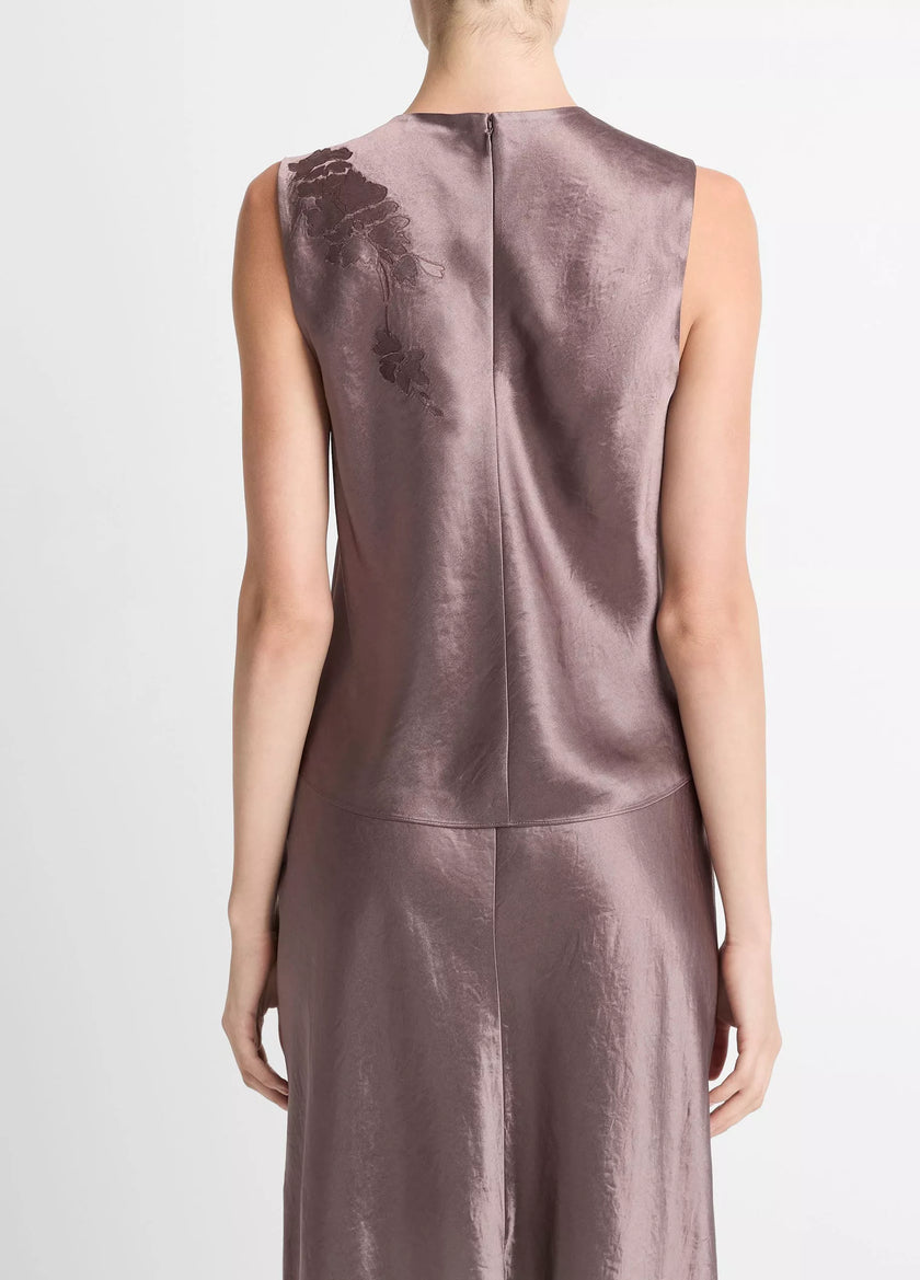 FLORAL EMBROIDERED SATIN SHELL