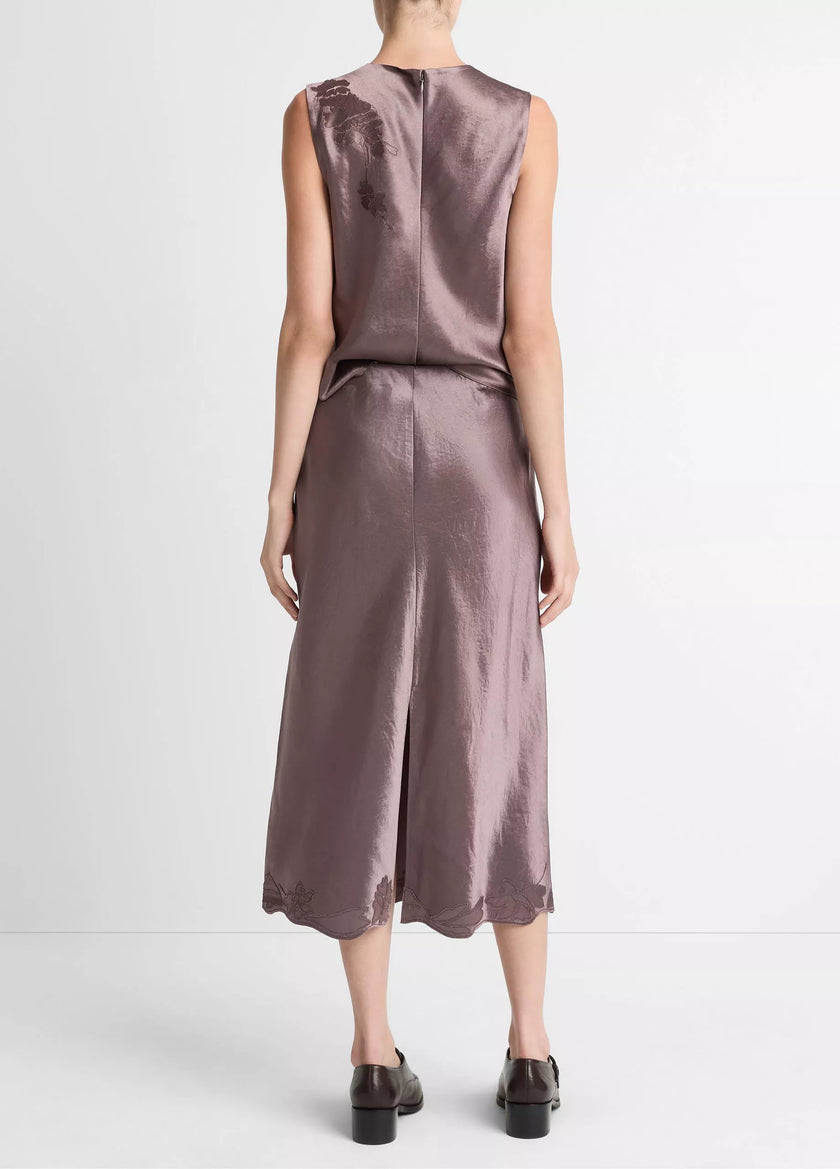 FLORAL EMBROIDERED SATIN SLIP SKIRT