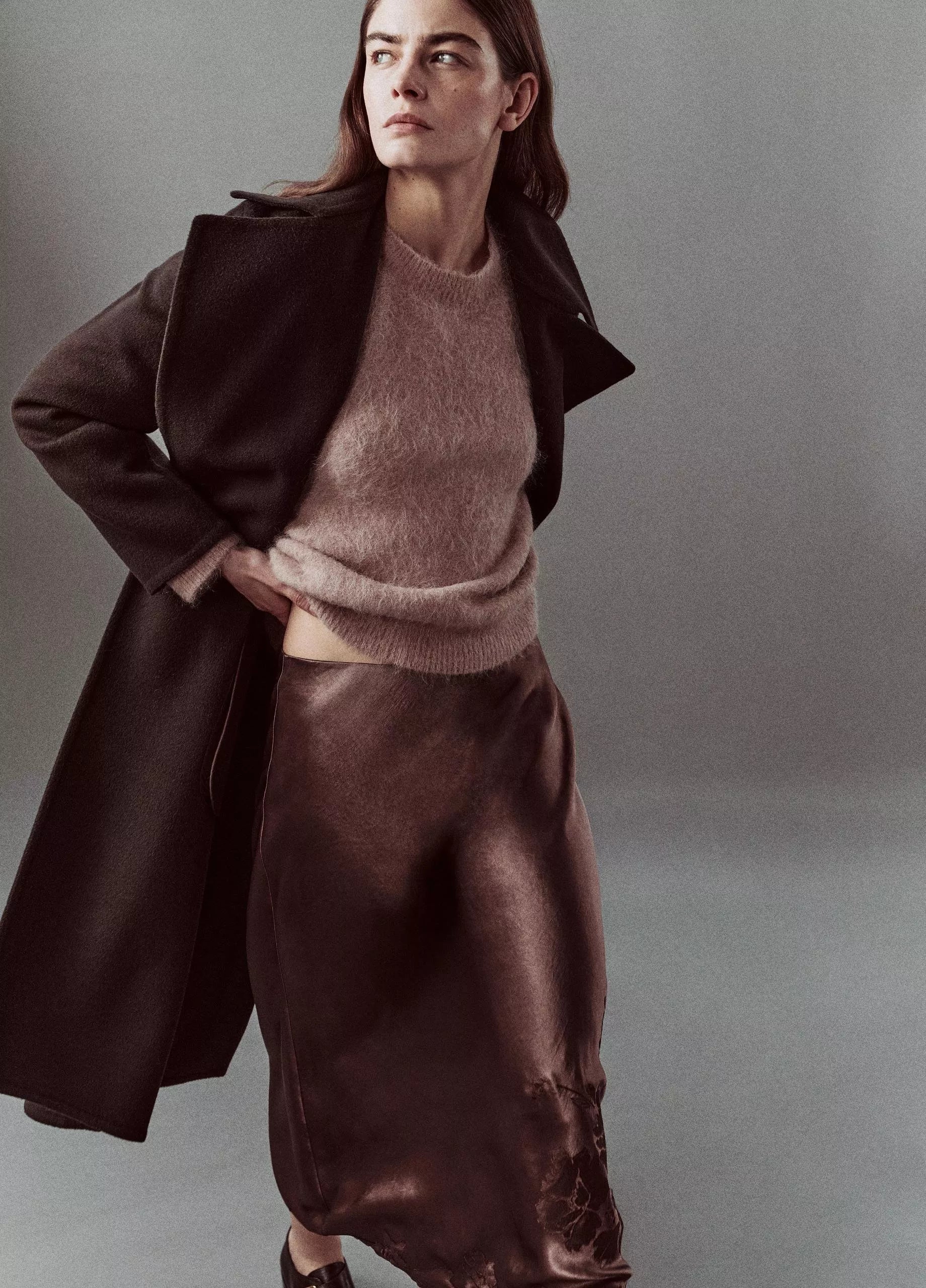 FLORAL EMBROIDERED SATIN SLIP SKIRT