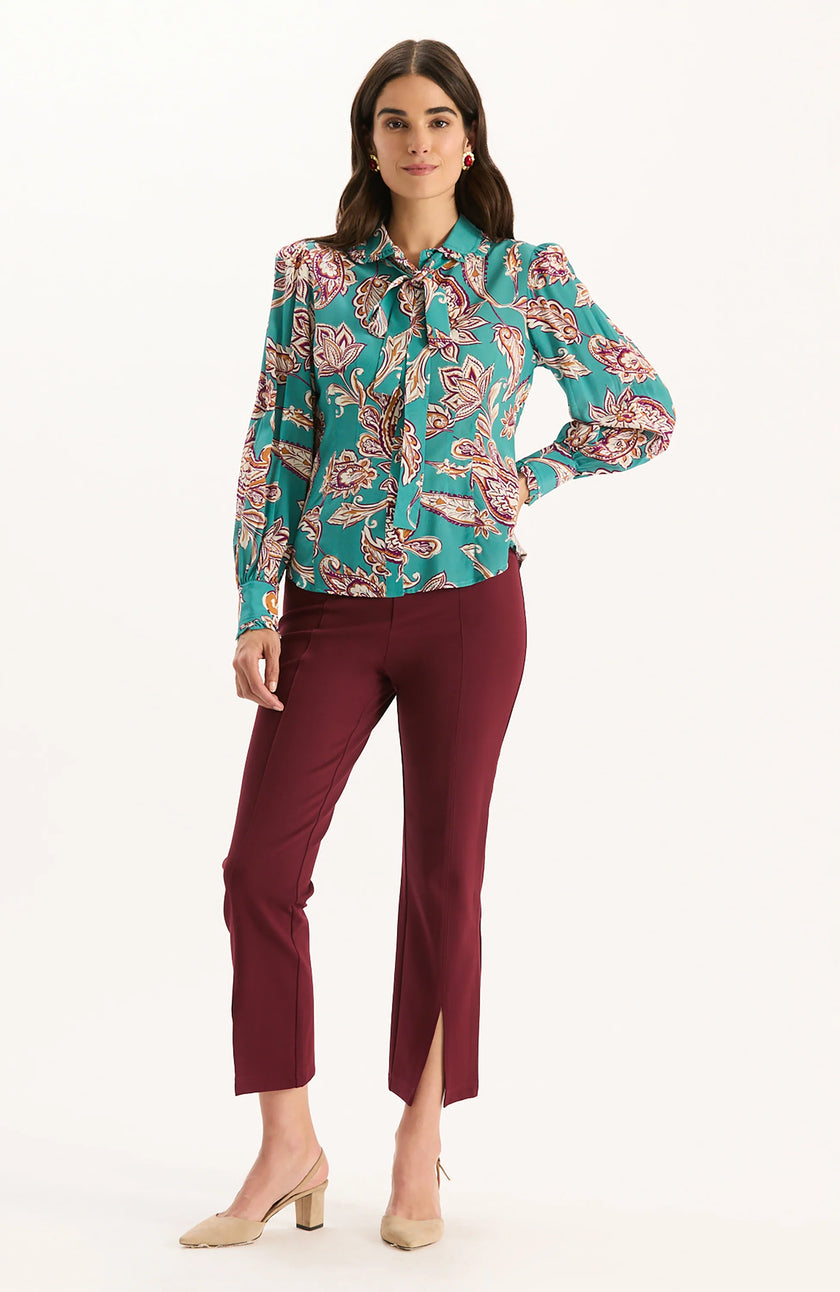 VIVIAN SILK TEAL PAISLEY BLOUSE