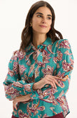 VIVIAN SILK TEAL PAISLEY BLOUSE