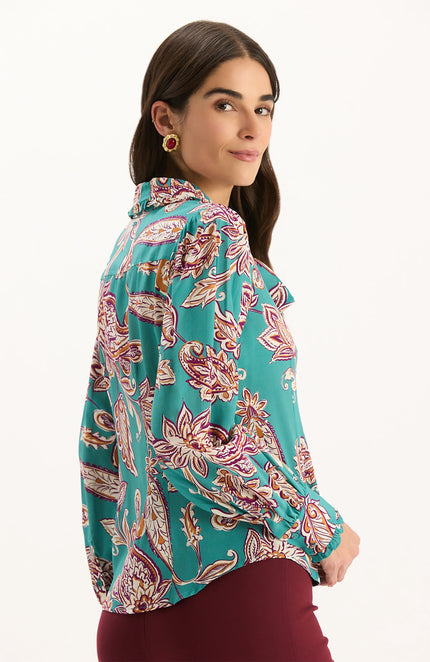 VIVIAN SILK TEAL PAISLEY BLOUSE