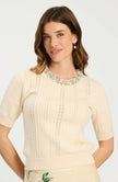 DREW EMBELLISHED POINTELLE SWEATER