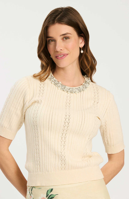 DREW EMBELLISHED POINTELLE SWEATER