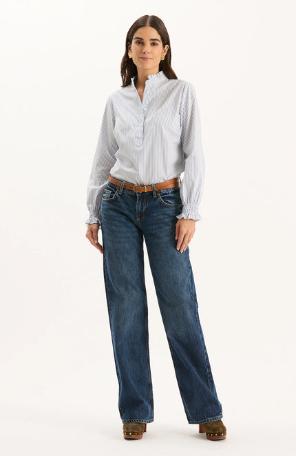 GWEN PINSTRIPE RUFFLE NECK SHIRT