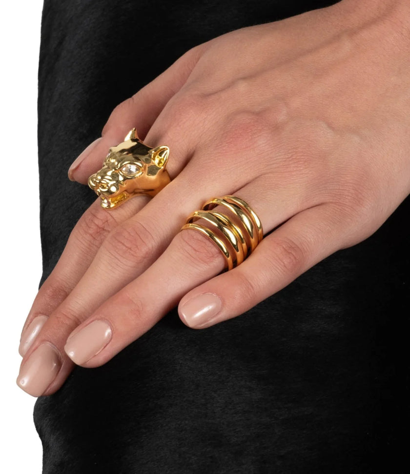 GOLD PANTHER VISAGE RING