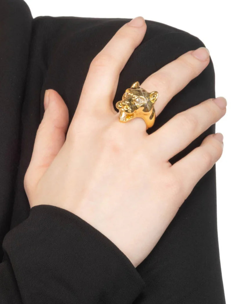GOLD PANTHER VISAGE RING