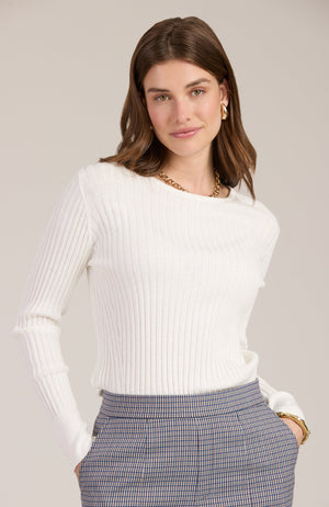 COTTON CASHMERE RIBBED CREWNECK