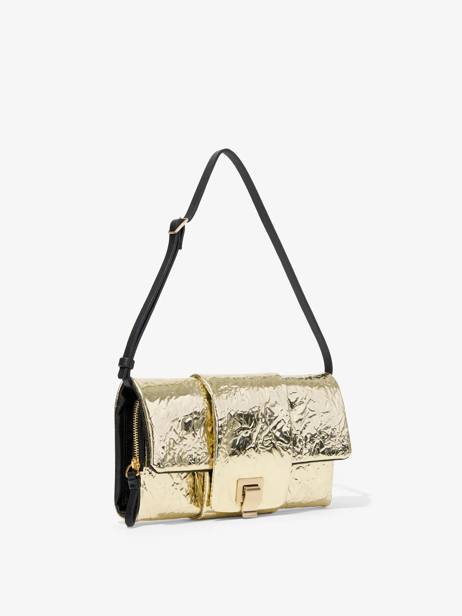 FLIP SHOULDER BAG IN METALLIC LACQUERED NYLON