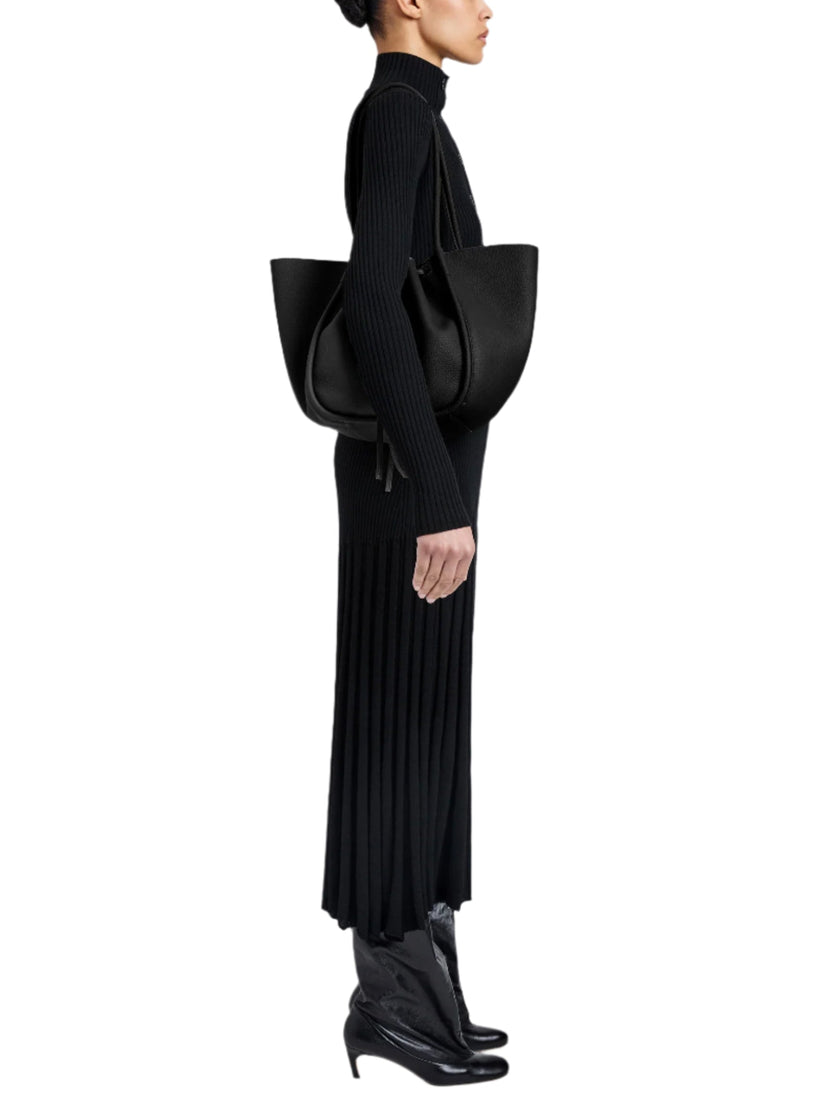 LARGE RUCHED TOTE IN SOFT PEBBLED CALF