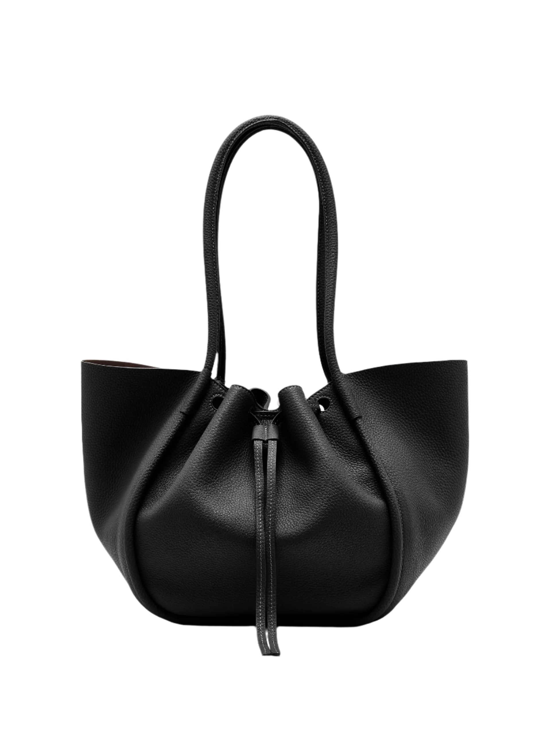 LARGE RUCHED TOTE IN SOFT PEBBLED CALF