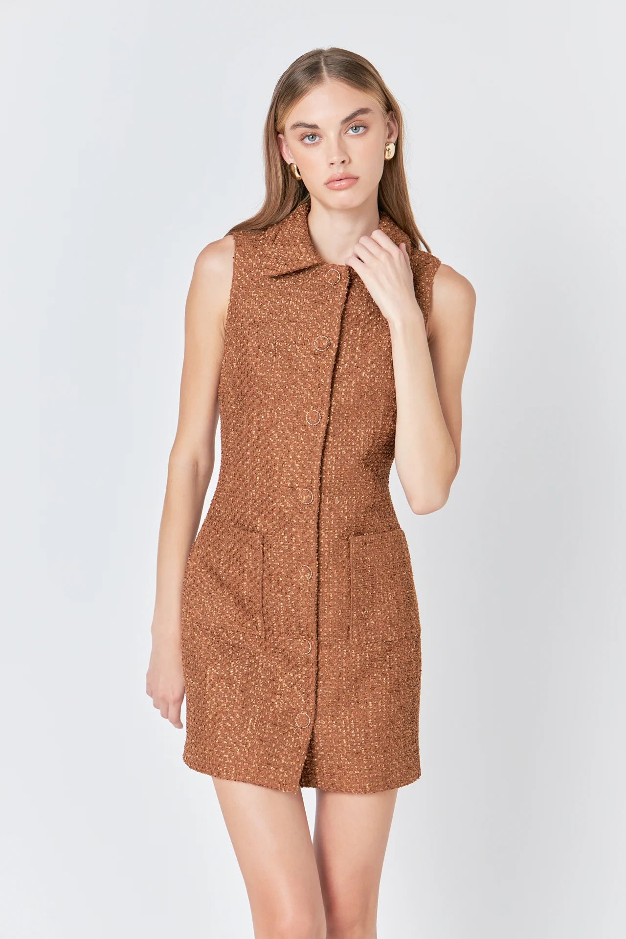 TWEED COLLARED MINI DRESS