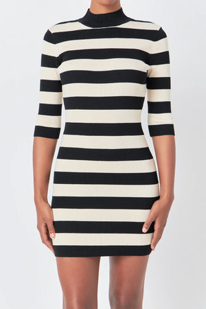 STRIPED KNIT MINI DRESS