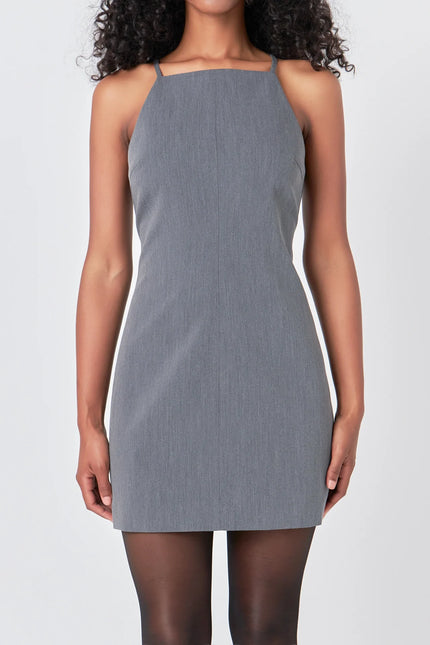 HIGH NECK FITTED MINI DRESS