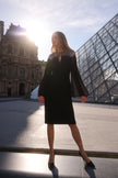 CREPE DRESS WITH CHIFFON SLEEVES AND NIGHT SKY BEADING