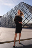 CREPE DRESS WITH CHIFFON SLEEVES AND NIGHT SKY BEADING