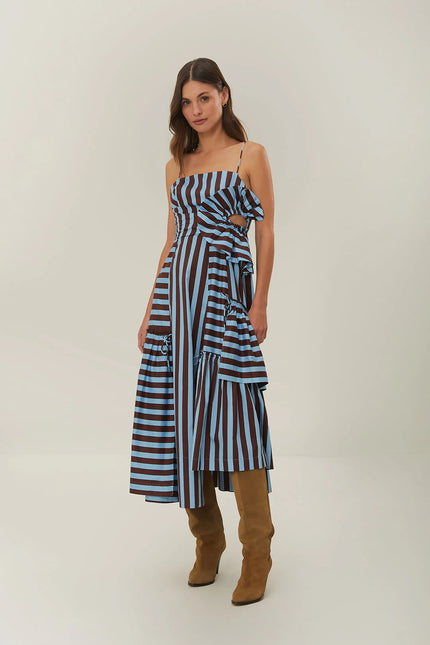 TROPICAL FLIGHT STRIPES MIDI DRESS