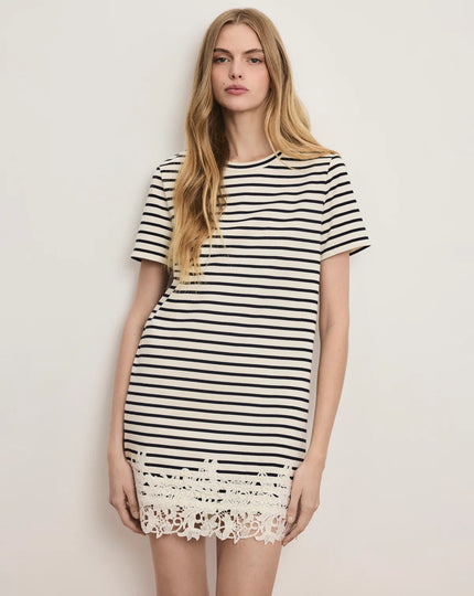 RHUE STRIPED LACE HEM MINI DRESS
