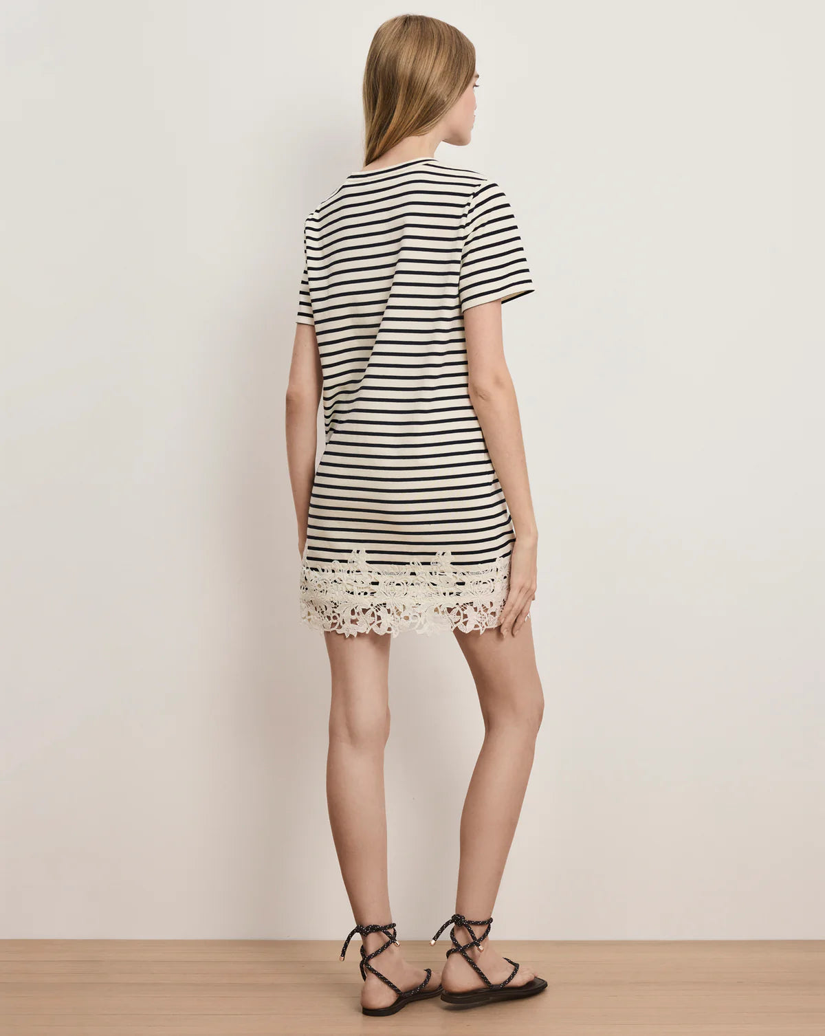 RHUE STRIPED LACE HEM MINI DRESS
