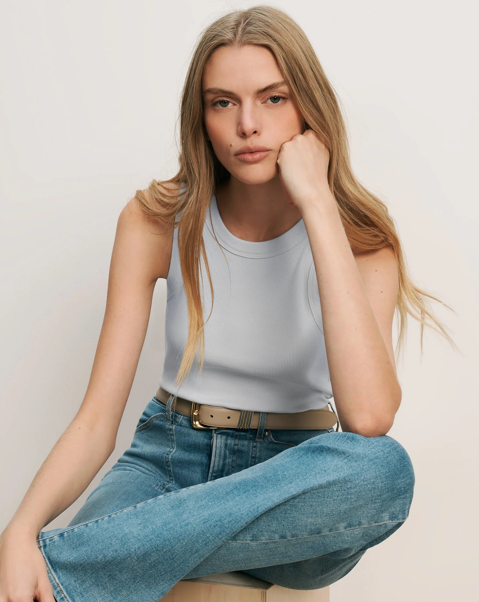 JORDYN CROPPED TANK TOP IN RIVER MIST