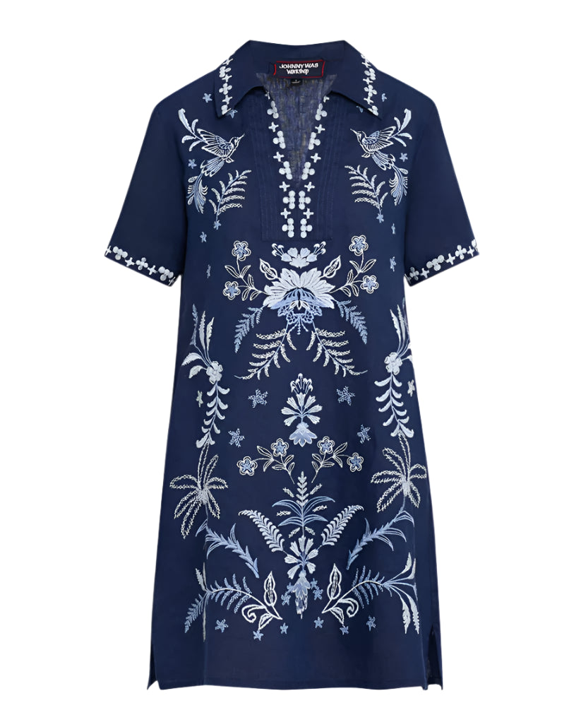 LINEN HENLEY COLLARED DRESS