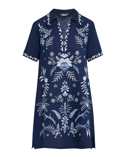 LINEN HENLEY COLLARED DRESS