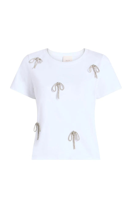 CORDED RHINESTONE BOW SHRUNKEN TEE