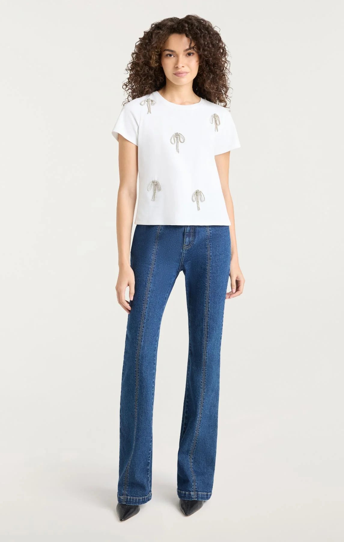 CORDED RHINESTONE BOW SHRUNKEN TEE