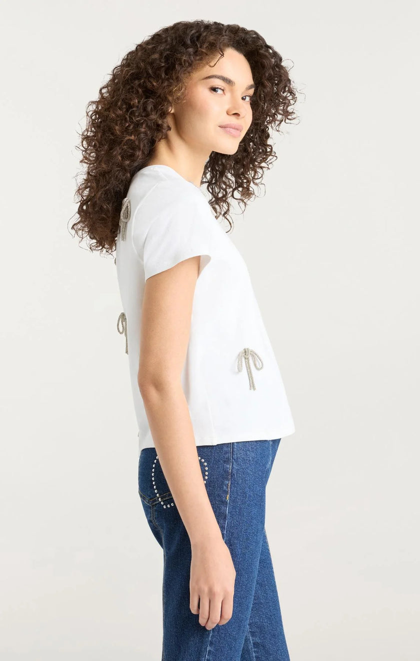 CORDED RHINESTONE BOW SHRUNKEN TEE