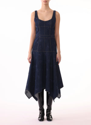 DENIM DRESS WITH FLORAL EMBROIDERY