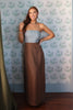 COLOR BLOCK LINEN BUSTIER MAXI DRESS IN BROWN
