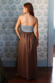 COLOR BLOCK LINEN BUSTIER MAXI DRESS IN BROWN
