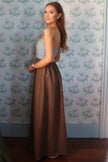 COLOR BLOCK LINEN BUSTIER MAXI DRESS IN BROWN