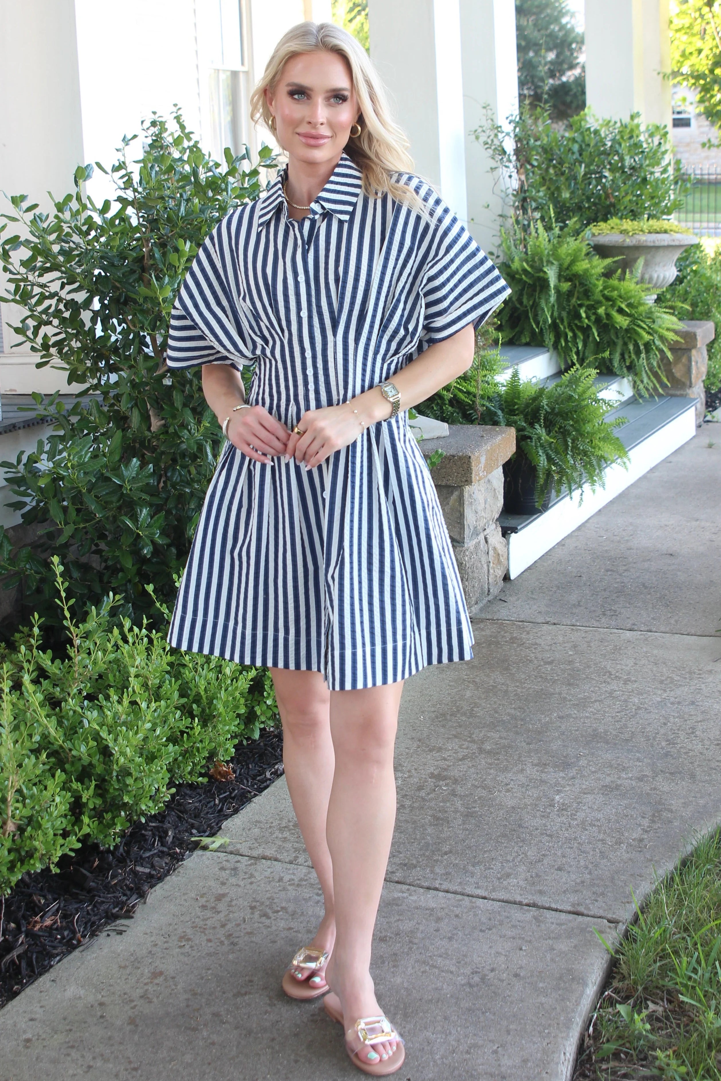 STRIPE SHIRT DRESS IN BLUE