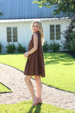 DENIM SCOOP SWING DRESS IN CHOCOLATE