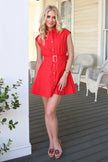 SOLID POPLIN SHERIDAN SHIRT DRESS IN RED