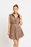 STRIPED BELTED DENIM SHIRT DRESS