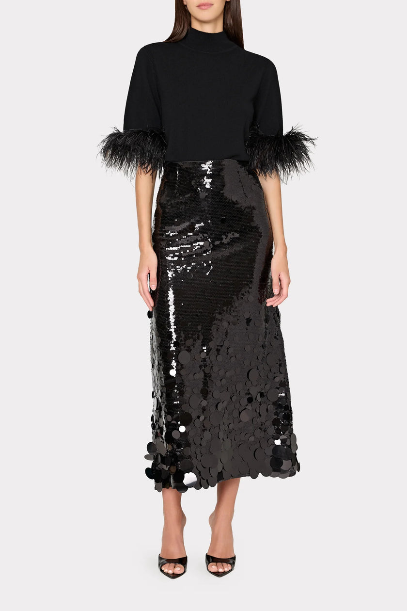 SHORT SLEEVE FEATHER MOCKNECK SWEATER