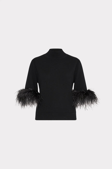 SHORT SLEEVE FEATHER MOCKNECK SWEATER