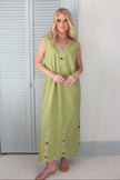 SOLID VNECK EMBROIDERED SCALLOP DRESS IN CITRINE