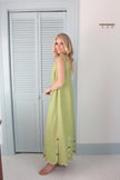 SOLID VNECK EMBROIDERED SCALLOP DRESS IN CITRINE