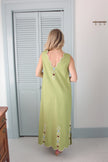 SOLID VNECK EMBROIDERED SCALLOP DRESS IN CITRINE