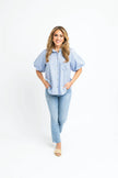 STRIPE POPLIN BUBBLE SLEEVE TOP