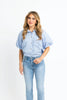 STRIPE POPLIN BUBBLE SLEEVE TOP