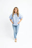 STRIPE POPLIN BUBBLE SLEEVE TOP
