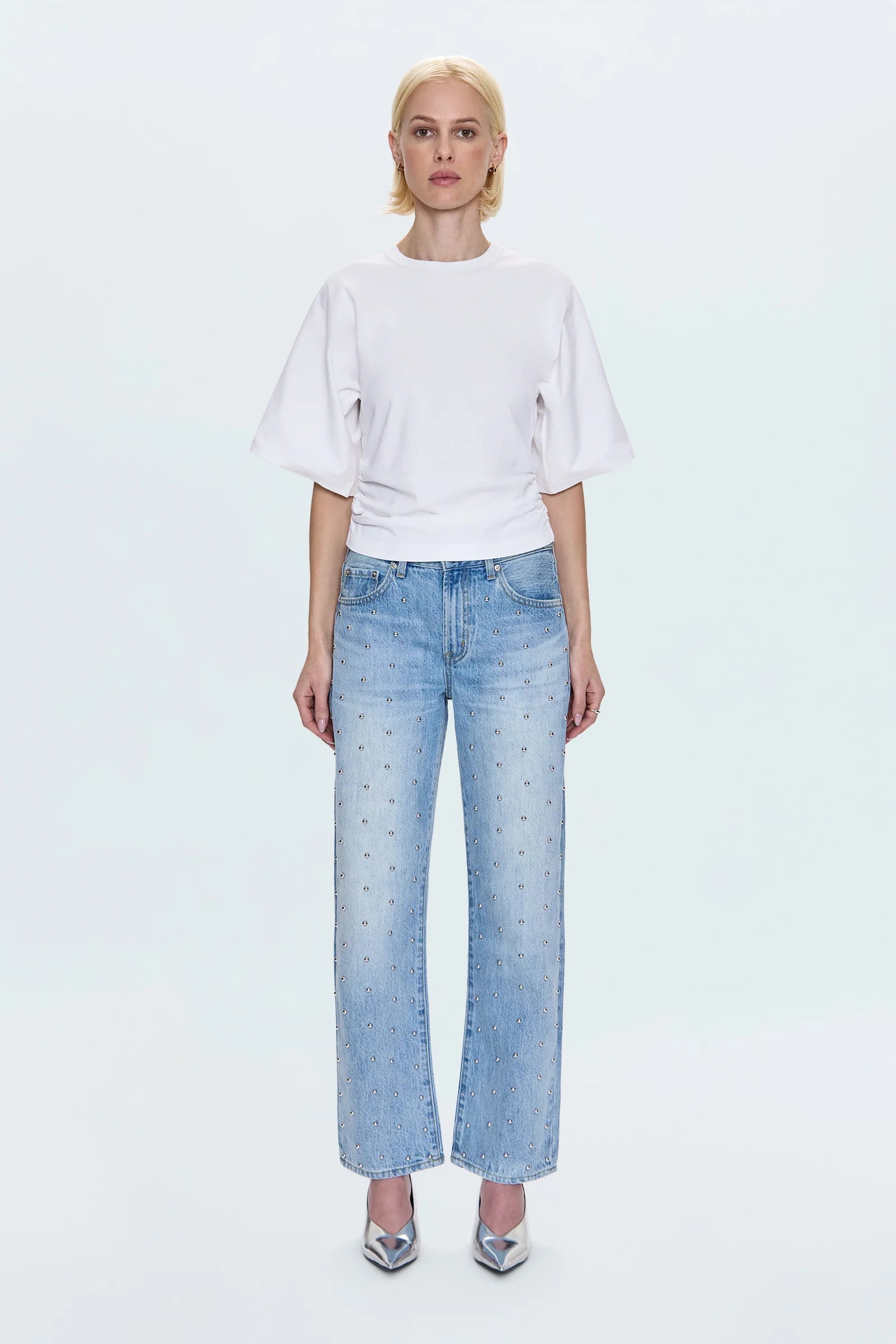 LEXI MID RISE BOWED STRAIGHT JEAN IN ARIES