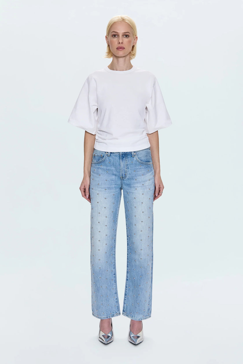 LEXI MID RISE BOWED STRAIGHT JEAN IN ARIES