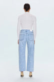 LEXI MID RISE BOWED STRAIGHT JEAN IN STELLAR