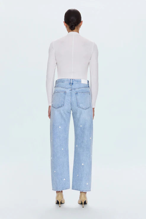 LEXI MID RISE BOWED STRAIGHT JEAN IN STELLAR