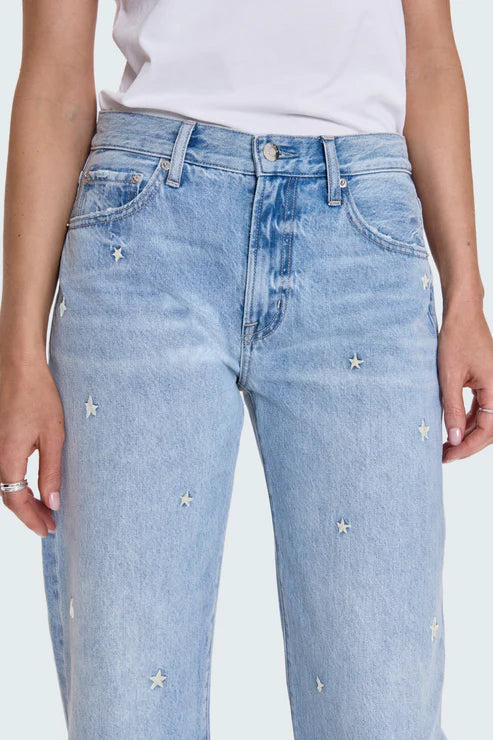 LEXI MID RISE BOWED STRAIGHT JEAN IN STELLAR